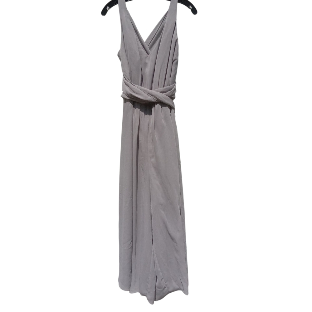 Gray Flowy Jumpsuit David's Bridal Chiffon Mercury #F19741 Size 16 Pockets